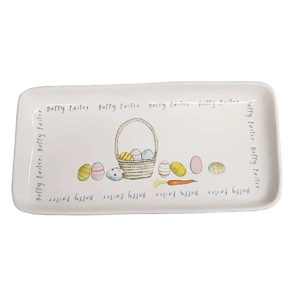 Rae Dunn White Black Happy Easter Easter Egg Platter